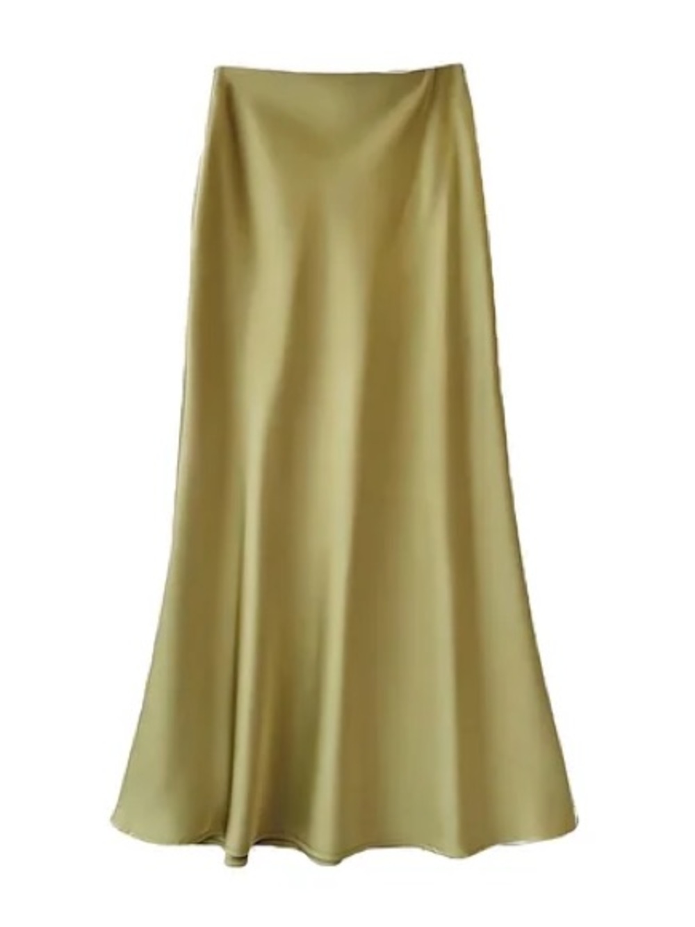 New Zara Olive Satin A-Line Maxi Skirt